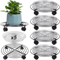 5-Pack Metal Plant Caddy 11.8" Dolly with Wheels - Heavy-duty Wrought Iron Rolling Plant Stand with Casters for Indoor and Outdoor Use - Black, Plastic Saucers Included by Planterhoma