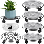 5-Pack Metal Plant Caddy 11.8" Dolly with Wheels - Heavy-duty Wrought Iron Rolling Plant Stand with Casters for Indoor and Outdoor Use - Black, Plastic Saucers Included by Planterhoma