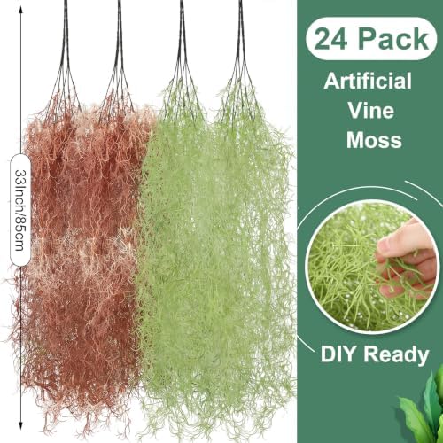 Cindeer 24 Pack Fake Spanish Moss Hanging, 33 Inch, Green，Brown - Image 2