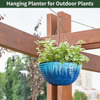 12 inch Large Hanging Planters for Indoor Outdoor Plants, Set of 2 Glazed Hanging Flower Pots with Drainage Hole, Hanging Baskets for Garden Home Porch Decor - Image 6