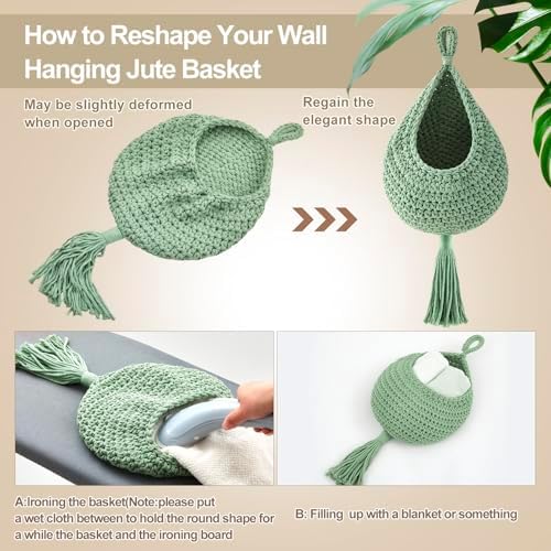 Honeydak 3 Hanging Baskets, Sage Color Palette, Tassel, Cotton Rope - Image 4