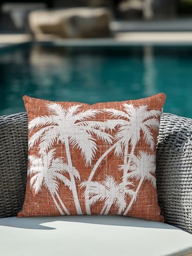 Throw Pillow 16x16 Inch, Tropical Palm Tree Waterproof Outdoor Pillow Covers for Patio with Insert, Vintage Burnt Orange Botanical Plants Decorative Pillowcase Cushion for Couch, Sofa, Bed, Garden - Image 4