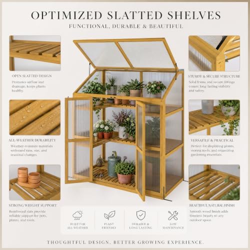 LAZZO Wooden Cold Frame Greenhouses for Outdoors, 2-Tier Garden Cabinet - Image 5
