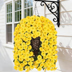 HyeFlora Artificial Fake Hanging Flowers Plants Baskets for Outdoor Outside, Faux Silk Yellow Morning Glory Flowers UV Resistant Look Real Hanging Planter for Home Porch Patio Balcony Yard Decor by HyeFloraartificialflowers
