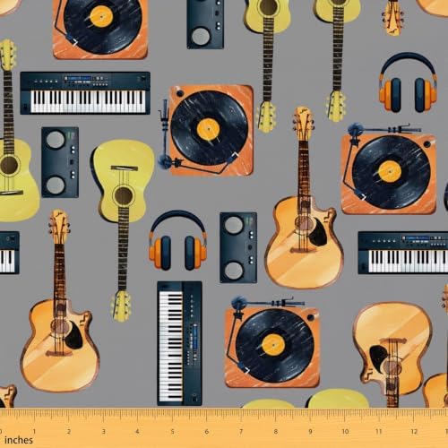 Music Fabric by The Yard - Musical Instruments Upholstery, Guitar Record by Erosebridal