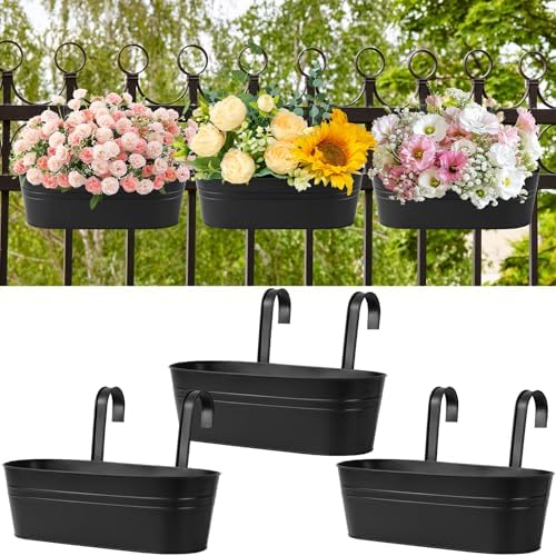 Zishine Hanging Planters for Outdoor Plants, 5 Pcs 13.7" Iron Railing Pots by Zishine