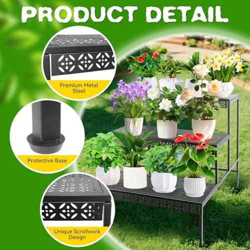 3 Tier Metal Plant Stand, Ladder Flower Pot Holder Plant Stands - Image 3