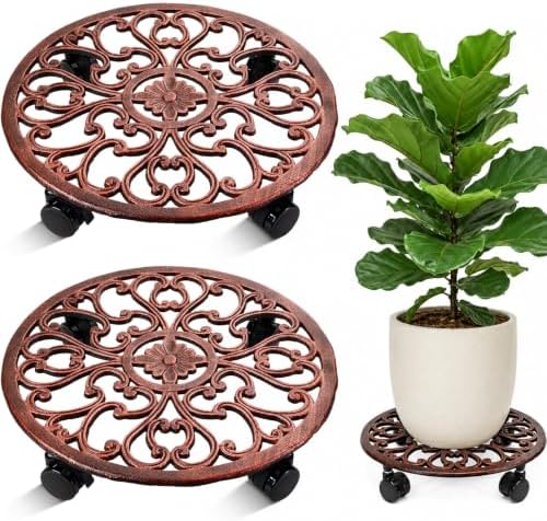 2 Pack 14 In Rolling Plant Stand with Wheels Metal Plant Caddy with Wheels by Planterhoma