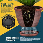 10-Inch Whiskey Barrel Planters Outdoor Pack of 10 - Durable Plastic Plant Pots for Indoor & Outdoor Use with Drainage & Saucer, Lightweight Rustic Barrel Planters for Flowers, Herbs & Small Plants - Image 4