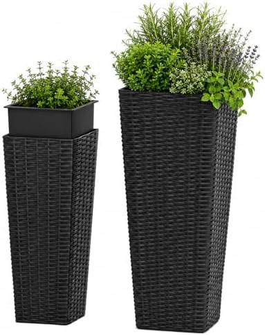 GIANTEX Planters for Outdoor Plants Set 2, 32" & 24" Tall Tapered Plants by Giantex