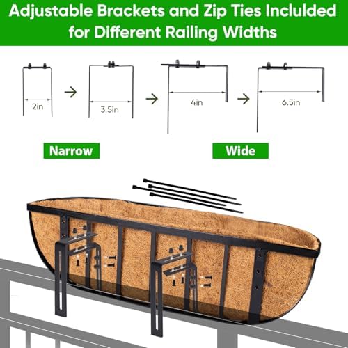 HKZ Deck Balcony Railing Planter Window Boxes - 4 Pack 24 Inch Planter Box, Balcony Planters Railing Hanging, Window Boxes Outdoor Fence Planters - Image 6