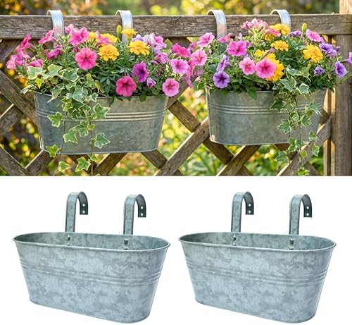 LaLaGreen Boho Rail Planter (16 in, 4 Pack) Silver Metal Fence Flower Pots by L%C3%A1L%C3%A1Green
