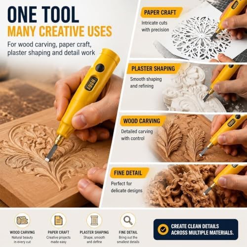 All-in-One Electric Carving Tool Set, 2026 Upgraded Cordless electric wood carving tools with 5/10/20 Interchangeable Chisel Blades, Handheld Electric Chisel for Woodworking，Blue-5 Blades - Image 6