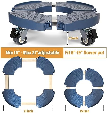 2pk Rolling Plant Stand with Wheels,15-21 Adjustable Heavy Duty Plant Caddy - Image 3