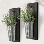 SHOHAYTO Farmhouse Wall Decor Set of 2 - Wood Hanging Planters with Artificial Eucalyptus, Rustic Vertical Pocket Vases for Bathroom Kitchen, Indoor Greenery Decor by SHOHAYTO