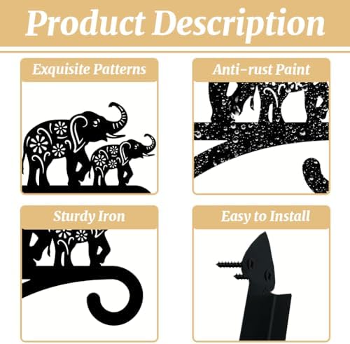 peacoblue Elephant Plant Hanger Bracket, Iron Outdoor Hanging Hook - Image 3