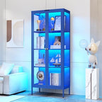 Polup 66" Blue Glass Display Cabinet with 8-Color LED for Collectibles - Image 3