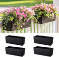 LaLaGreen Deck Railing Planter Boxes (14 Inch, 4 Pack) Self-Watering Window Box Planters with Brackets, Rectangular Hanging Flower Pots for Balcony Fence, Herb Garden Outdoor Black Plastic Planters by L%C3%A1L%C3%A1Green