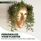 Face Wall Planter | 7 Colors Available | Unique Head Planter for Indoor Wall Decor | Perfect as a Succulent Wall Planter or Cactus Planter - Calma Design, Gold - Image 5