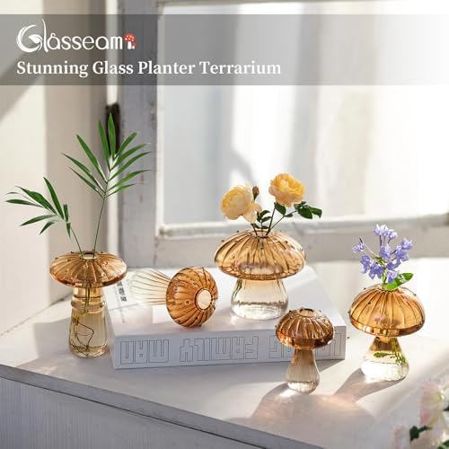 Glasseam Mushroom Vases for Flowers, 10 Pcs Amber Glass Bud Vase for Decor - Image 4