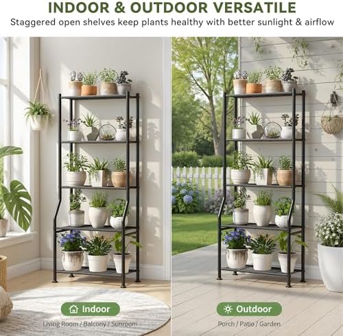 Livilord 5-Tier Plant Stand Indoor Outdoor, 64" Tall Metal Ladder Shelf for Multiple Flower Pot Holder, Waterproof Corner Garden Rack for Balcony Living Room, Black - Image 6