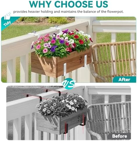 Adjustable Planter Box Brackets,Enhanced Bottom Support,Universal Outdoor Hanging Brackets,Flower Box Brackets for Fence Railings, Windowsill, Patio, Garden,Balcony. (6, White) - Image 5