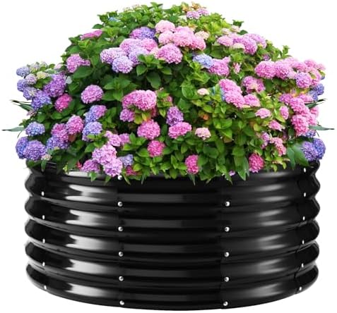 YSEJOMP 17" Tall 40" Diameter Round Raised Garden Bed Kits Outdoor Black by YSEJOMP