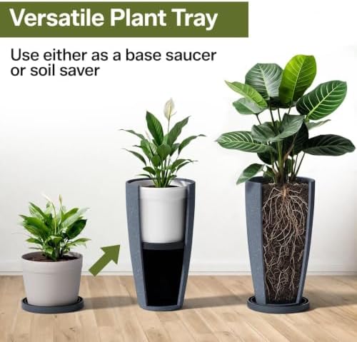 ZMTECH 2-Pack Large Tall Planters with Saucer - 6.8 Gallons /12x21 Inch Faux Stone Finish Round Flower Pots for Indoor Plants, Outdoor Patio & Porch Decor, Unbreakable Plant Containers (Dark Gray) - Image 4