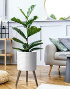 D'vine Dev Planter Pot with Wood Stand, 12 in, Matte White, 88-Z-C-1 - Image 2