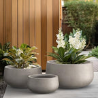 Kante Set of 3 Weathered Concrete Bowl Planters 19.6" 16" 11" Dia - Image 3