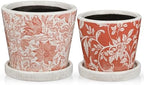 Set of 2 Ceramic Pink Orange Plant Pots with Drainage Hole and Saucers, Vintage Farmhouse Accent Planters for Indoor Plants, Round Flower Pots Rustic Succulent Pot Terracotta Tubs 5.7/4.7 Inch by DILATATA