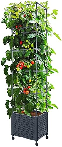 LINEX Raised Garden Bed Planter Box with Trellis, 67.6” Tomato Planters for Climbing Plants Vegetable Vine Flowers Outdoor Patio, Tomatoes Cage w/Self-Watering & Wheels by LINEX