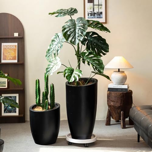 Bevel Mouth Concrete Tall Flower Pot, Large Outdoor Decorative Plant Pot with Drainage Hole,Modern Planter Pots for Home,Garden,Patio,Courtyard,Porch,Black1 - Image 2