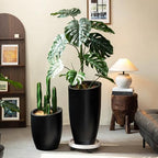 Bevel Mouth Concrete Tall Flower Pot, Large Outdoor Decorative Plant Pot with Drainage Hole,Modern Planter Pots for Home,Garden,Patio,Courtyard,Porch,Black1 - Image 2