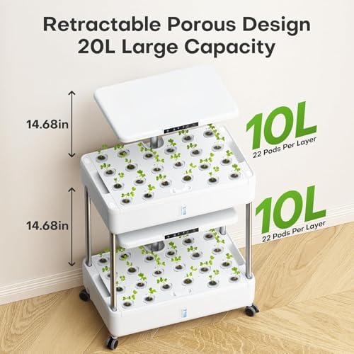 44 Pod Hydroponic Indoor Garden System White, 2 Tier Growing Kit with LED Grow Light, 10L Tank, Includes Seed Starter Kit - Image 7