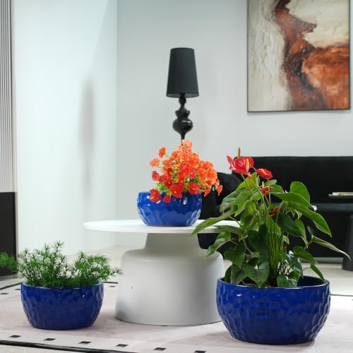15" Handmade Ceramic Planters, Set of 3, 15/12/10 Inch, Antique Blue - Image 4