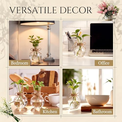 10 Pack Glass Plant Propagation Stations, Plant Terrarium Bulb Glass Propagation Vases with Hemp Rope, Clear Hydroponics Jars Gardening Gifts for Home Office Desk Decoration - Image 7