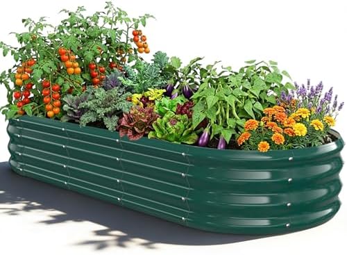 Green Oval Raised Garden Bed / Galvanized Steel Planter Box,60X24X12 inches by Unknown