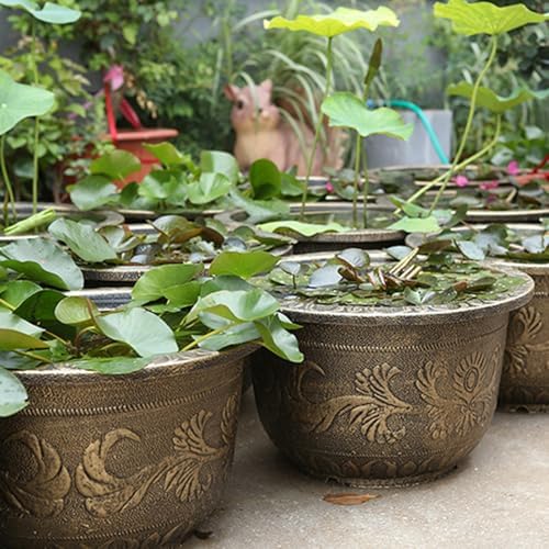 Large Flower Pot Thickened Plant Pot with Drainage Hole Retro Resin Lotus Planter for Indoor Outdoor Plants Home Gardening Flower Pots No Drainage Hole XL - Image 6