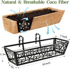 6 Pack 24 Inch Deck Railing Planter Box - Window Boxes Planters with Adjustable Brackets Coco Liners Balcony Planters Railing Hanging for Window Flower Boxes Outdoor Garden Decor - Image 2