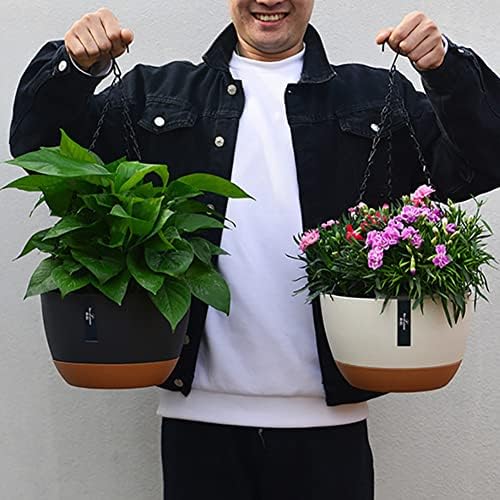 3 Pack Hanging Planters, 11.4 Inch Plastic Hanging Flower Pot Plant Basket with Drainage Holes, Self-Watering Hanging Flower Plant Pots with Removable Tray for Indoor Outdoor Plants - Image 4