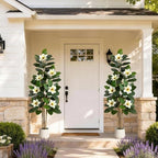 5FT Artificial Fiddle Leaf Fig & Magnolia Tree with White Blooms, White - Image 4