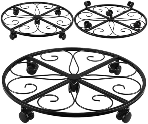 3 Packs 18” Plant Caddy with Wheels Metal Plant Stand on Wheels for Indoor and Outdoor Plants Rolling Plant Stand with Casters Heavy Duty Plant Dolly Roller Caddy, Black by KvyusFlourish