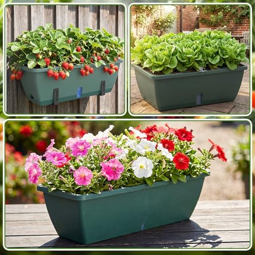 4 Pcs 24 Inch Plastic Window Boxes Planters, Green - Image 6