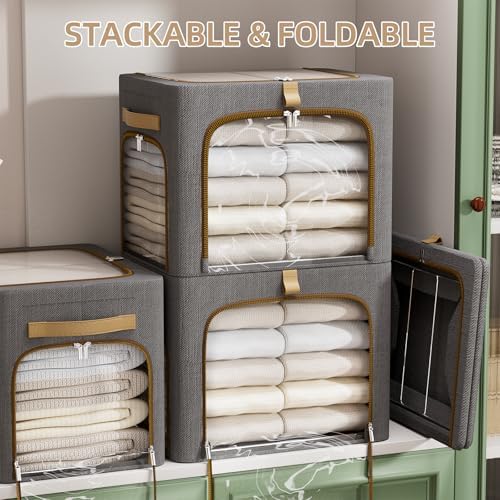 Storage Bins with Metal Frame, 3-Clear Windows Openings, 43L, Dark Grey - Image 3