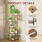 Homsorout Plant Stand Indoor with Grow Light - 6-Tier Metal Plant Shelf with Hanging Basket Hook, Corner Tall Flower Holder for Multiple Plants, Living Room Balcony Garden Patio, Rustic Brown - Image 4