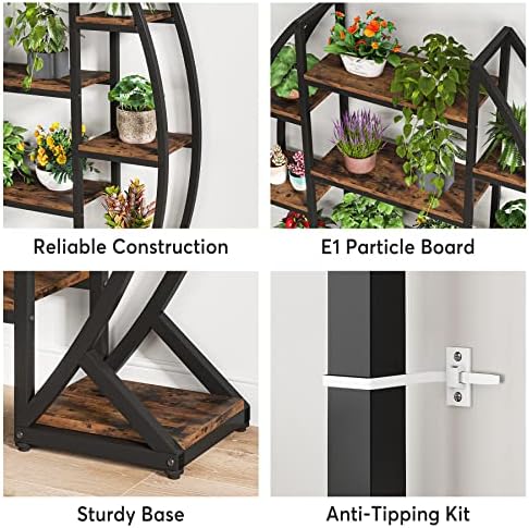 Tribesigns Curved Plant Stand Indoor, 8 Tiered Large Metal Plant Shelf, 69" Tall Industrial Flower Pot Stand Display Rack for Indoor Living Room, Balcony, Patio (Brown) - Image 5