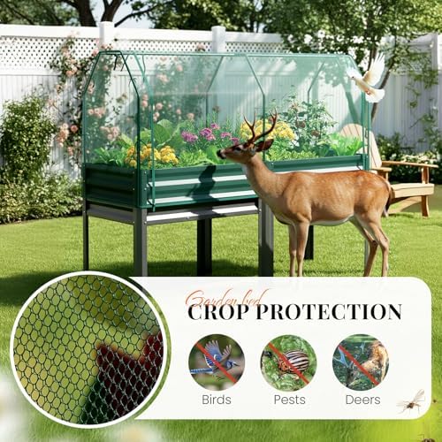 King Bird Large Raised Garden Bed with Legs & Cover & Netting 72×23×55 in - Image 2