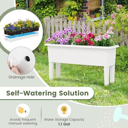 Giantex Raised Garden Beds Outdoor Set of 2, Self-Watering Planter Box with Detachable Legs & Drainage Hole, Outdoor Raised Container for Vegetable Fruit Herbs, 31.5”Lx12”Wx16”H, Easy Assembly (White) - Image 5