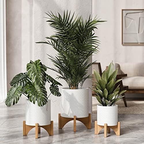 EverNest Claire Boho Modern White Planter with Arch Wood Stand, Indoor Mid-Century Plant Pot, SelectBase, Minimalist Planter Stand Home Décor (Medium, 2 Gallon) - Image 6